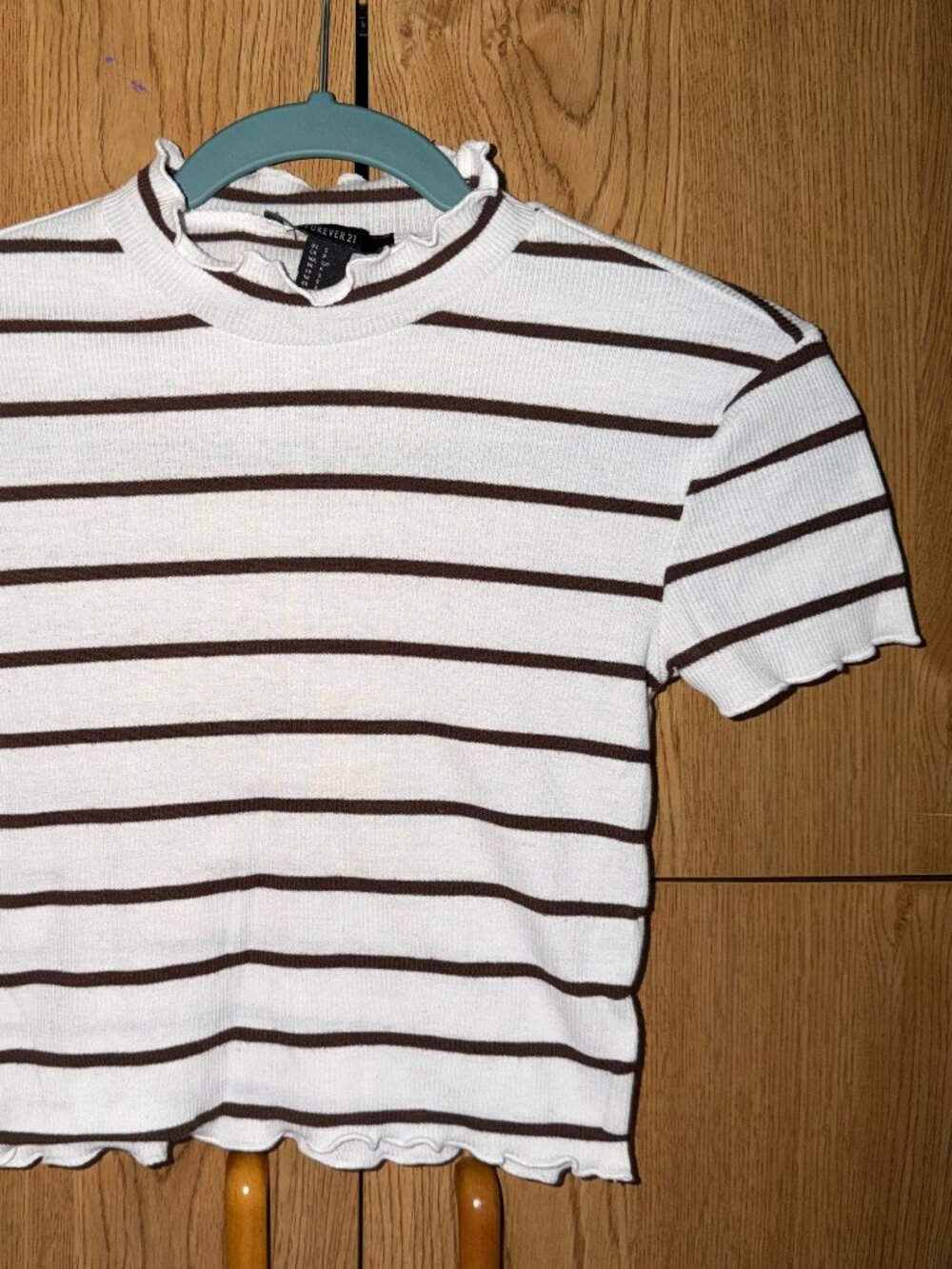 white and brown stripe crop top